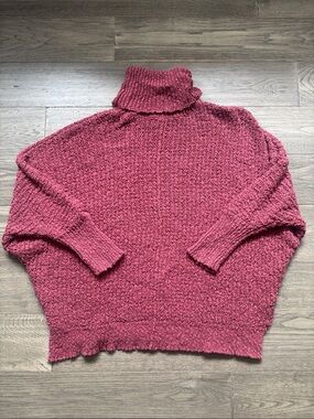 By Together | 100% Cotton Chunky Turtleneck Sweater Raspberry Pink Oversized S/M